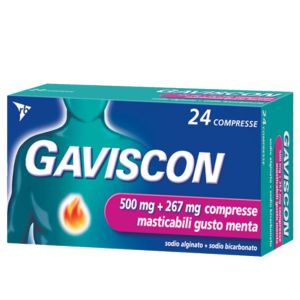 024352054 Gaviscon 500 mg + 267 mg 24 Compresse Masticabili Gusto Menta